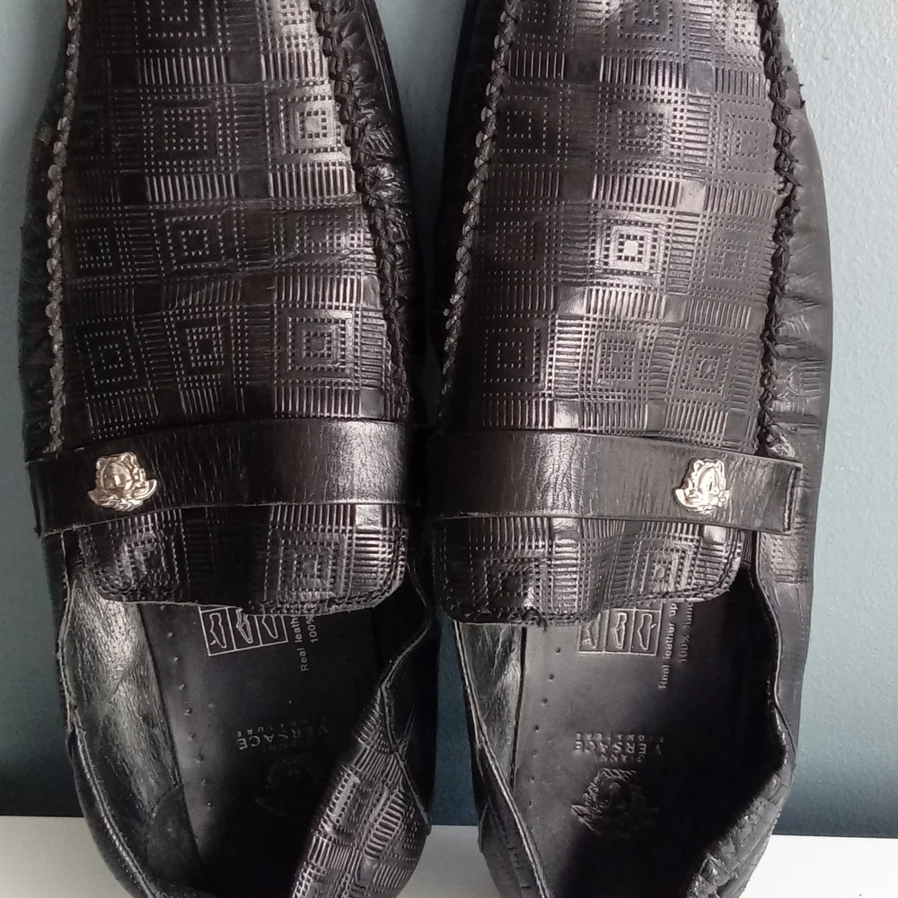 Gianni‎ Versace Signature Black Leather Medusa Loafers Men Size 46